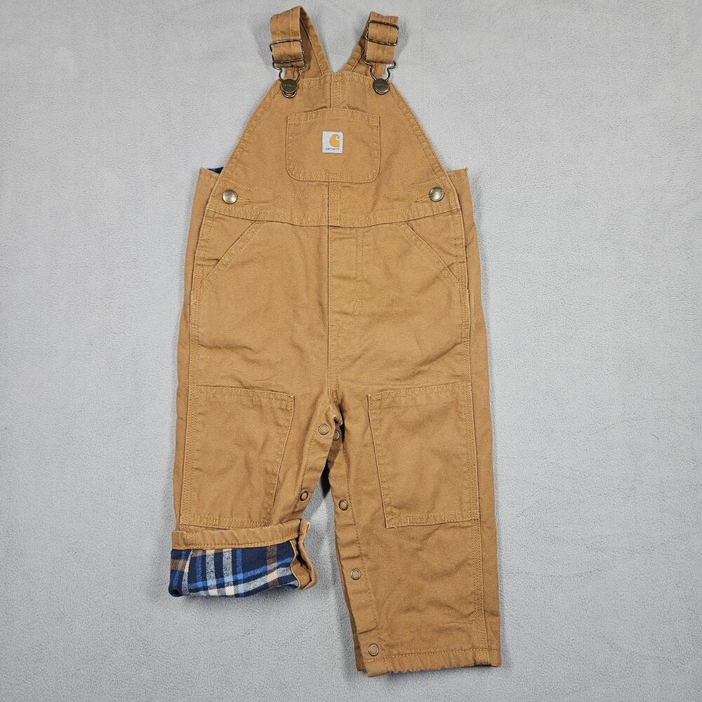 Carhartt Overalls Size 18 Months Flannel‎ Lined Double Knee Bib Overalls Brown